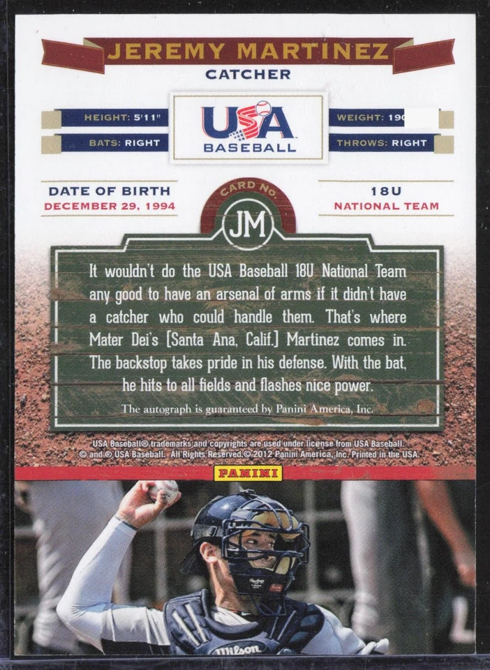 #JM Jeremy Martinez 2012 Panini USA Baseball 18U Signatures /349 LIS - Image 2 of 2