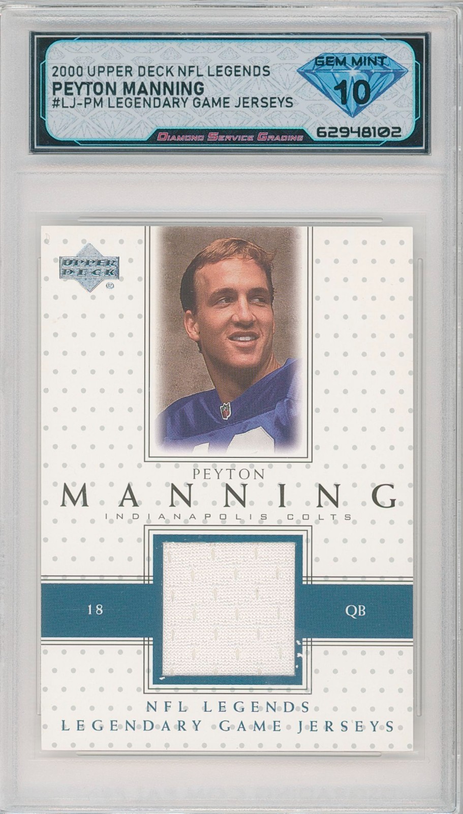 2000 Upper Deck Legends PEYTON MANNING Legendary Game Jerseys 💎 DSG 10 Gem Mint
