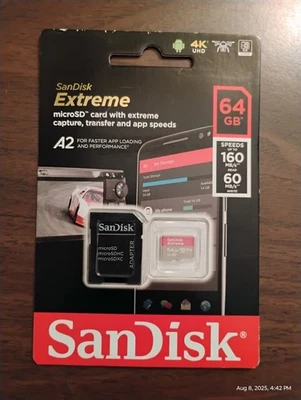 New SanDisk Extreme Micro SD Memory Card 64GB with Adapter GoPro Drones 160MBS