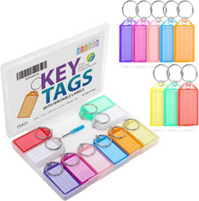 20 Pack Plastic Key Tags with Labels and Rings, 9 Colors 8 Bright 1 Clear ...