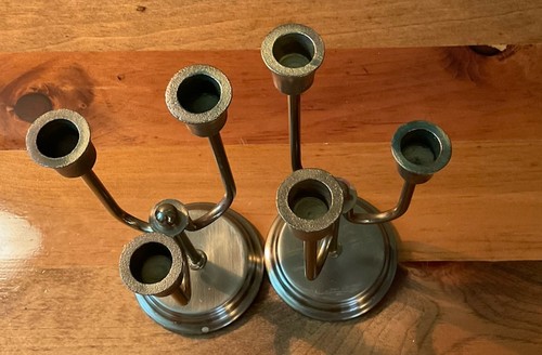 Staggered Metal Taper Candelabra Antique Brass 3 Ct Hearth & Hand Magnolia Set 2 - Picture 3 of 7