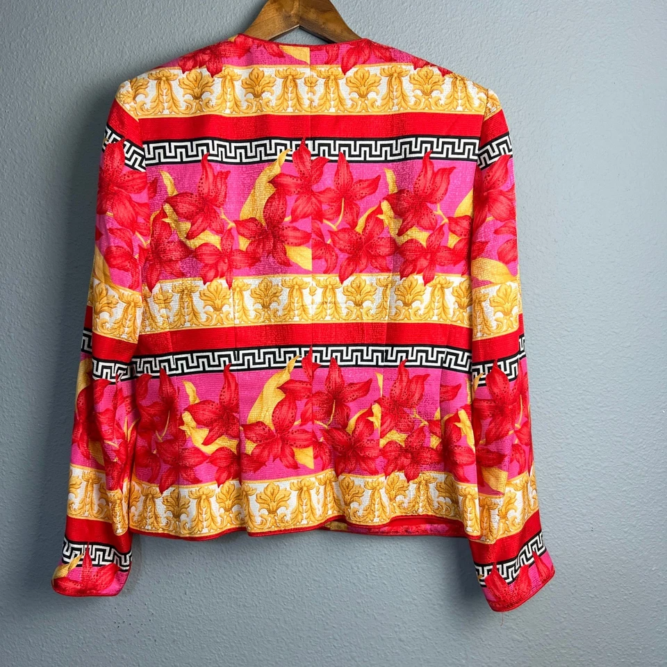 Chaqueta de Seda Adrianna Papell Talla 8 Barroco Floral Blazer Rojo Dorado Rosa Estampado Audaz Foto 3 de 4
