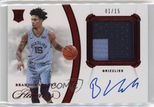 2019-20 Panini Flawless Ruby 1/15 Brandon Clarke #PA-BCL Patch Auto 3d3