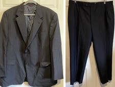 HSM Hart Schaffner Marx Size 46 R Wool 2-Piece Set Suit Chalk Stripe Black Gray