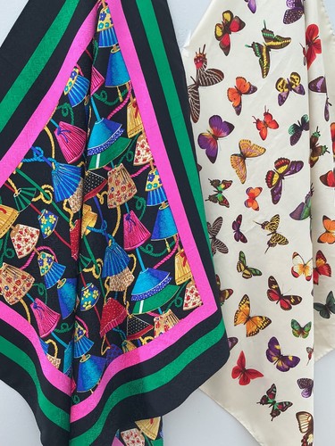 Scarf Silk Echo Adriana Papell Vintage Butterflies Lamp Shades Lot of 2