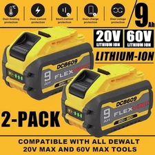 2Pack 9.0Ah for DeWalt FLEXVOLT 20V/60V MAX Battery Lithium-ion DCB609 DCB606-2