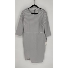 CALVIN KLEIN STRIPED ASYMMETRICAL SHEATH DRESS NWT 14 BLACK AND WHITE STRIPE