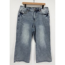 Judy Blue Jeans Womens 16W Blue Wide Leg Crop Light Wash Raw Hem Denim Pants