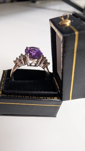 Antique Amethyst And Diamond 14k White Gold Ring - Picture 5 of 6