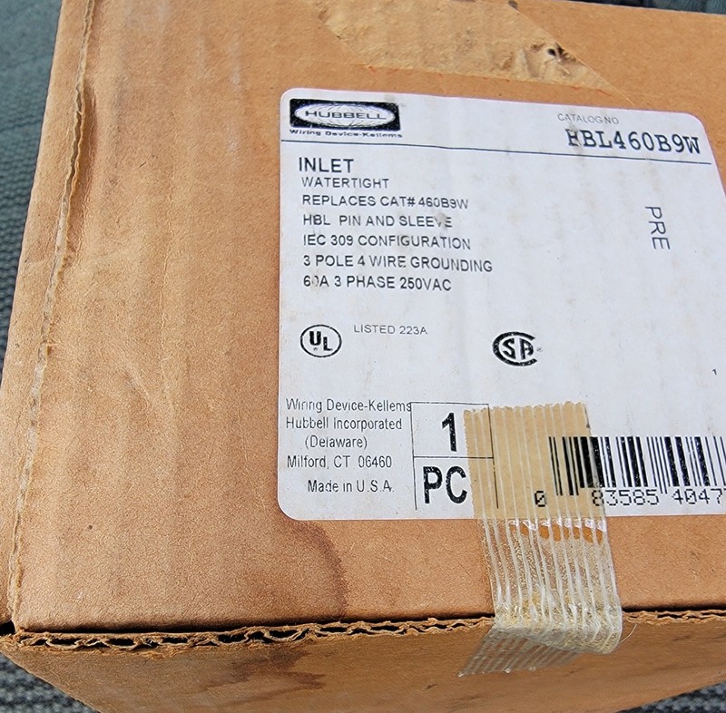 HUBBEL HBL460B9W 60a 3ph 250v Receptacle.  New In Box.