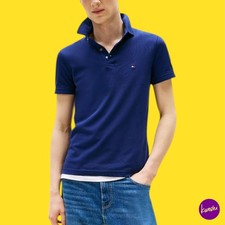 Image of TOMMY HILFIGER Men's 1985 Slim Fit Polo Shirt, Cotton, Preppy Navy, UK M | EU 50