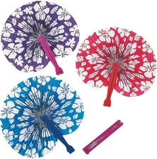 Fun Express - Paper Hibiscus Print Folding Fans for Summer - Party Supplies - Fa