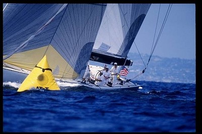 Skipper Bill Koch United States waves from the deck America 3 duri- Old Photo 1