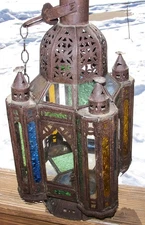 Antique Large Moroccan Filigree Metal Large Lantern Candle Holder Hanging Lamp