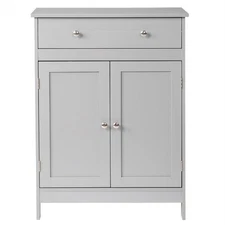 Bathroom Floor Storage Cabinet Free Standing Organizer 2 Doors and Drawer Gray