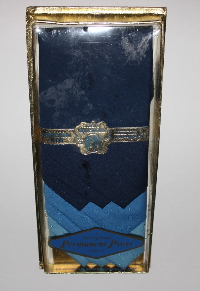 NIB Vintage Box 1960s SPRINGMAID Mens Blue Handkerchiefs Set of 3 - Image 3 of 3