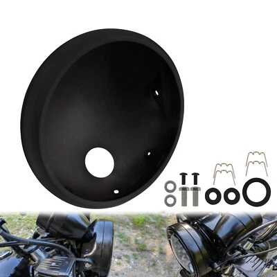 Noir Mat Coque extérieure de phare 7 pouces couvercle boîtier seau pour Harley - Photo 1/4