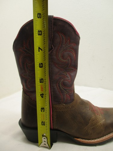 Stivali da cowboy Dan Post Youth taglia 13 D in pelle marrone viola rosa punta quadrata - Foto 14 di 15