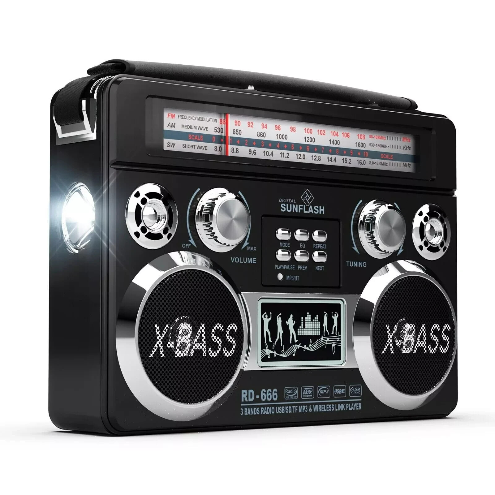 Supersonic Black Portable Retro AM/FM/SW 3-Band Radio With B