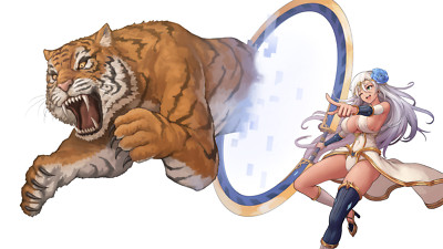 Anime artwork girls tiger big  open mouth dress Playmat Gaming Mat Desk