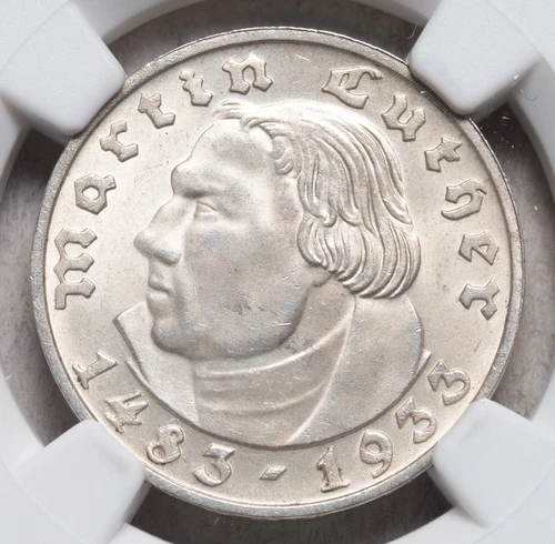 1933-D, Germany (3rd Reich). Nice Silver 2 Mark "Martin Luther" Coin. NGC MS64!