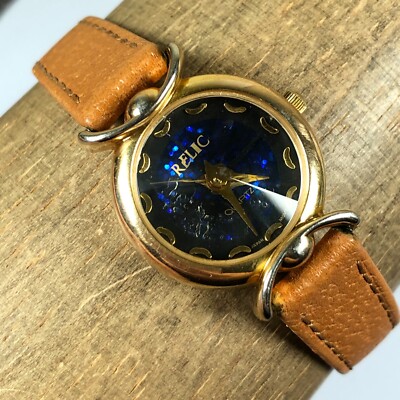 Relic Women ZR37255 Blue Dial Brown Leather 25mm Quartz Analog Watch 7 1/4''