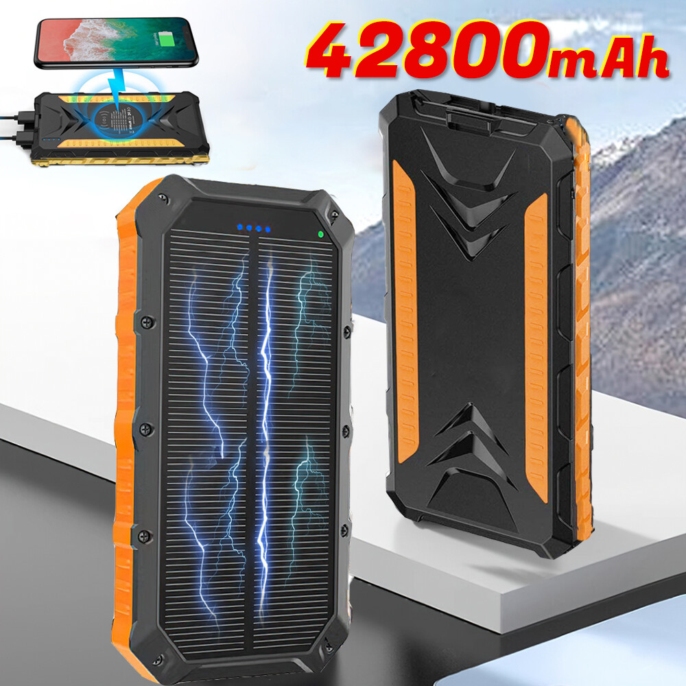 Solar Power Bank Wireless Charger 42800mAh Built in 4USB Cables Fast Charging