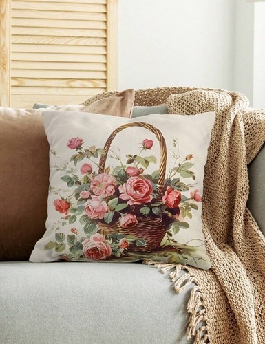 Set of 4 Floral Cushion Covers "Pink Roses in the Garden" Design, Invisible Zip - Picture 7 of 8
