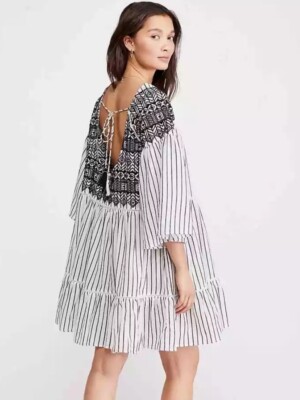 chinese dress ladies Cut Out Dress Xs / Black & White / Block Print / Stripe main image 0