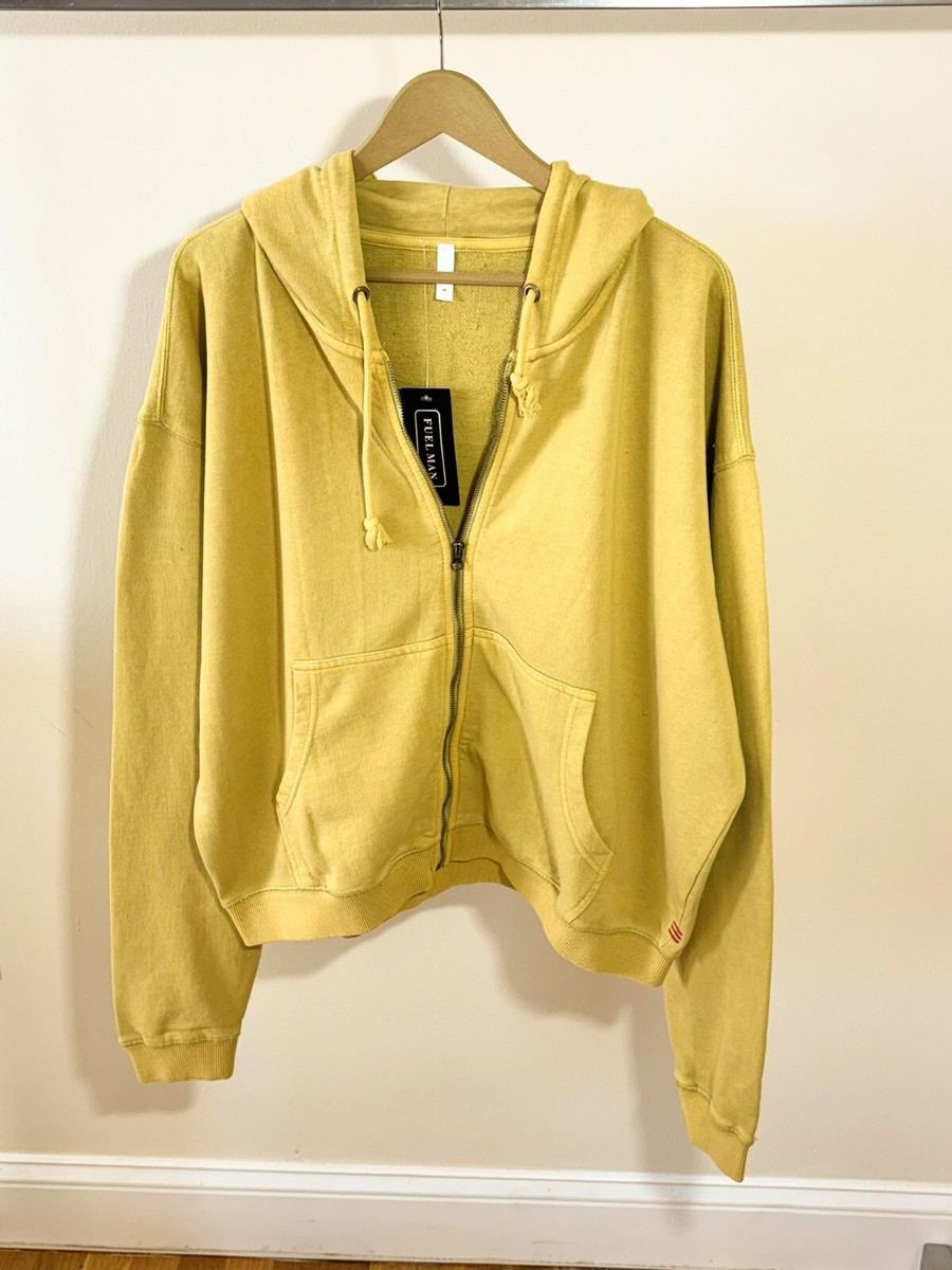 Acid Washed Oversized Hoodie Zip Up YELLOW