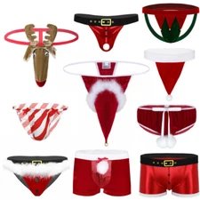 Men Christmas Xmas Velvet Briefs G-string Thong Jockstrap Kingerie Underwear 