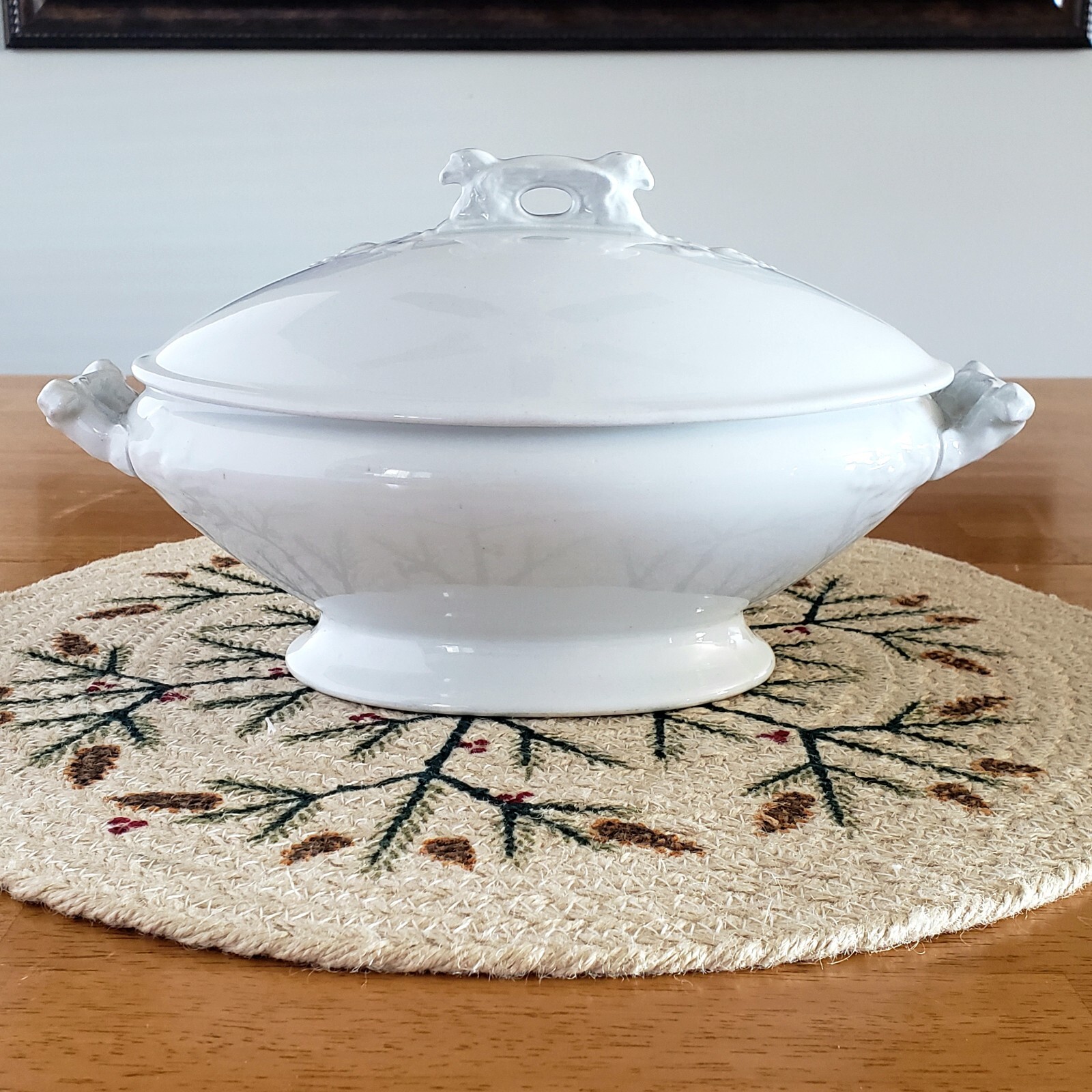 Antique White Ironstone Covered Vegetable Tureen Eagle Head Pratt & Simpson Engl