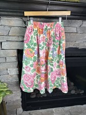 Vtg Cravings Sz Small USA Made Flare Pockets Floral White Pink Full Midi Skirt