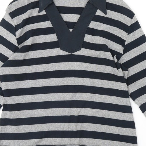 M&Co Womens Blue Striped Cotton Blend Basic Blouse Size XL Collared - Picture 10 of 12