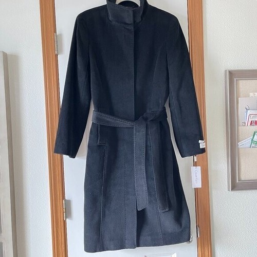 Calvin Klein Mantel Langarm Schwarz Lang Angora Wollmischung Neu Größe 8 - Bild 1 von 10