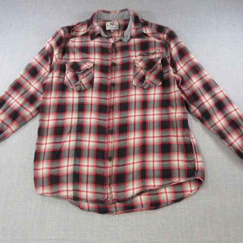 Ed Hardy Flannel Shirt Men's Large "Embroidery Logo" Long Sleeve, Button Up - Picture 2 of 10