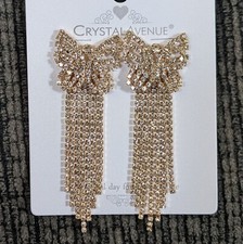 Butterfly Rhinestone Pave Fringe Drop Earrings 3.25" L