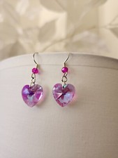 Purple Sterling Silver Crystal Heart Earrings