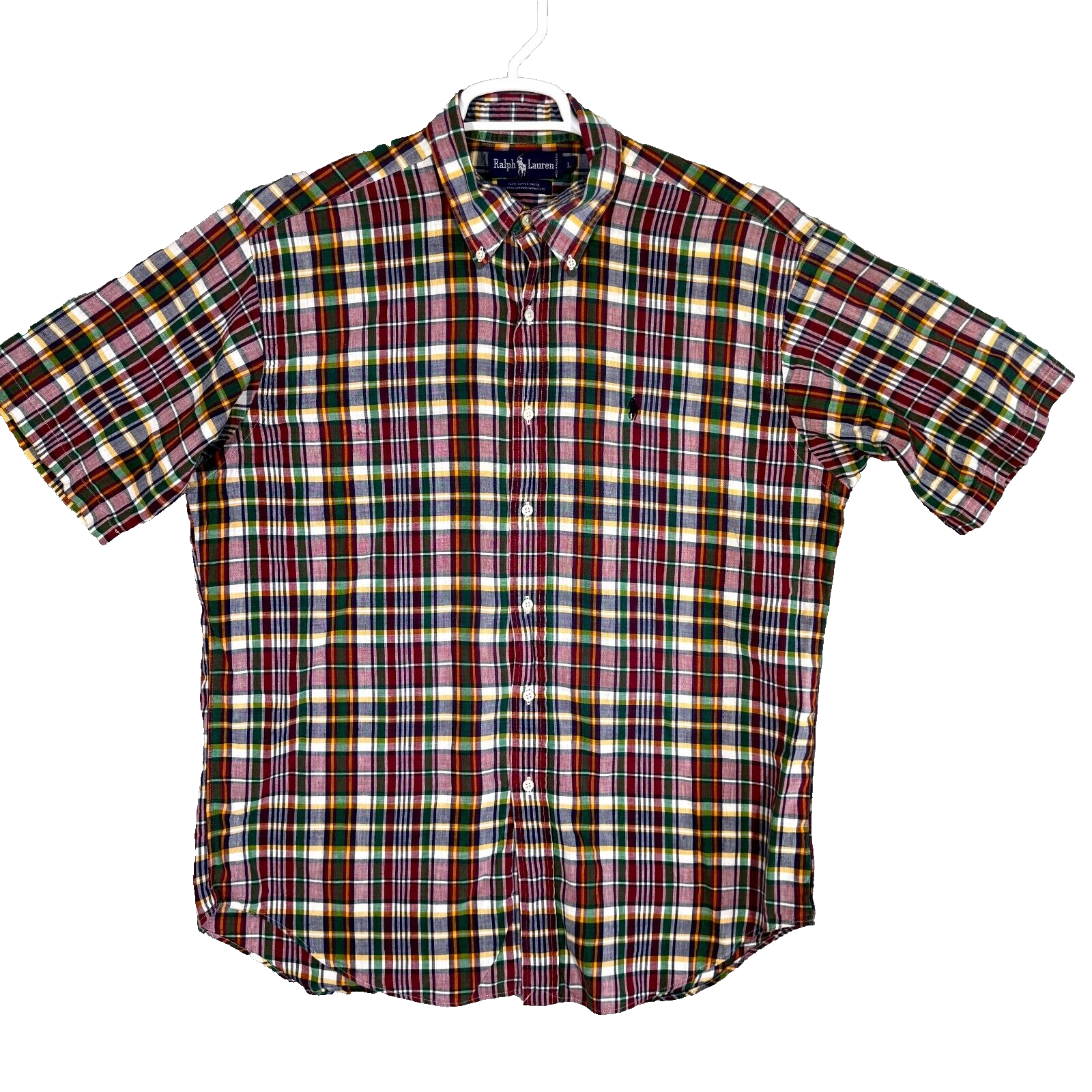 PONY Ralph Lauren Camicia Uomo Grande Multicolore Plaid 100% Cotone Bottoni M1331