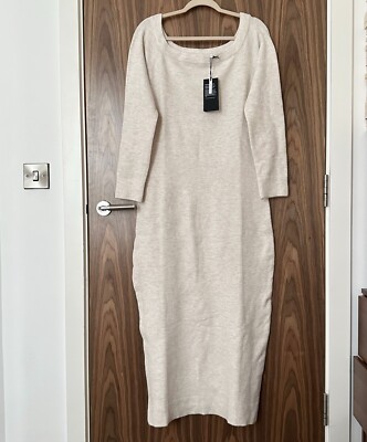 Weekday Wool Blend Off Shoulder Split Midaxi Knitted Jumper Dress Cream Large