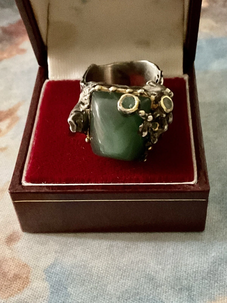 EXCEPTIONNELLE JADE , EMERAUDE, ARGENT, OR ANCIENNE ÉNORME BAGUE DESIGN  CREATEUR | eBay