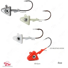 Fish WOW! Fishing 4oz Shad Jig Head 32786 MUSTAD 2x Strong Hook 9/0 jighead lot