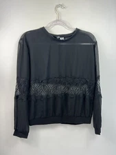 Divided H & M Blouse Women's Size 6 Black Long Sleeve Sleeve/Waist Lace Inserts