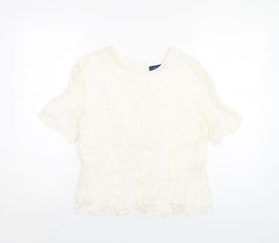 Debenhams Damen elfenbeinfarben Viskose Basic T-Shirt Größe 14 Rundhalsausschnitt