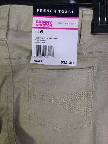French Toast Girls Sz 6 Uniform Khaki Skinny Stretch Adjustable Ankle Zip Pants - Picture 8 of 9