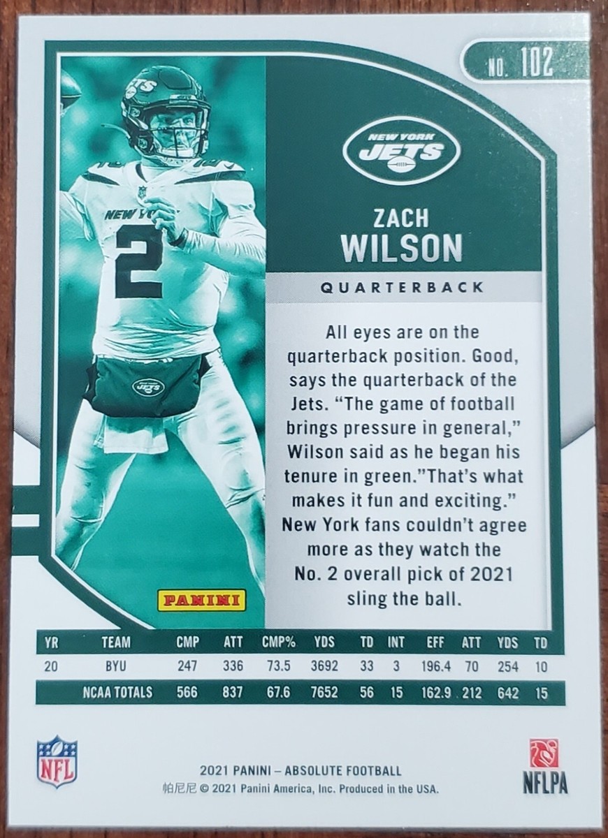 2021 PANINI ABSOLUTE ZACH WILSON NEW YORK JETS RC CARD #102 NM/MT