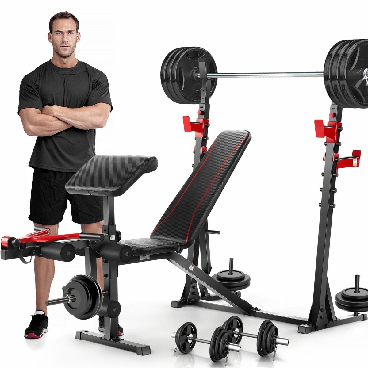 900lbs✓Adjustable Olympic Weight Bench Set Full Body Workout Easy