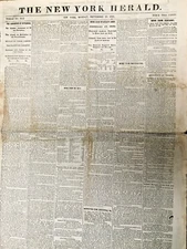 1862 Civil War New York Herald Newspaper dated Sept. 29, 1862