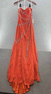 RIVA DESIGNS - Dark Orange Sweetheart Rhinestones Strapless Long Dress Size 6