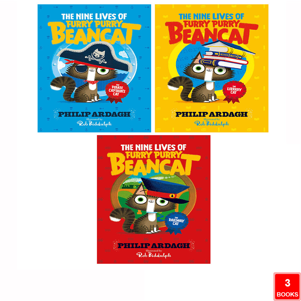 Philip Ardagh Nine Lives of Furry Purry Beancat 3 Books Collection Set Railway